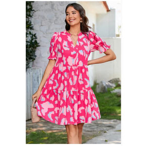 BRIGHT PINK LEOPARD PRINT DRESS by Sandi's Style Women MEDIUM